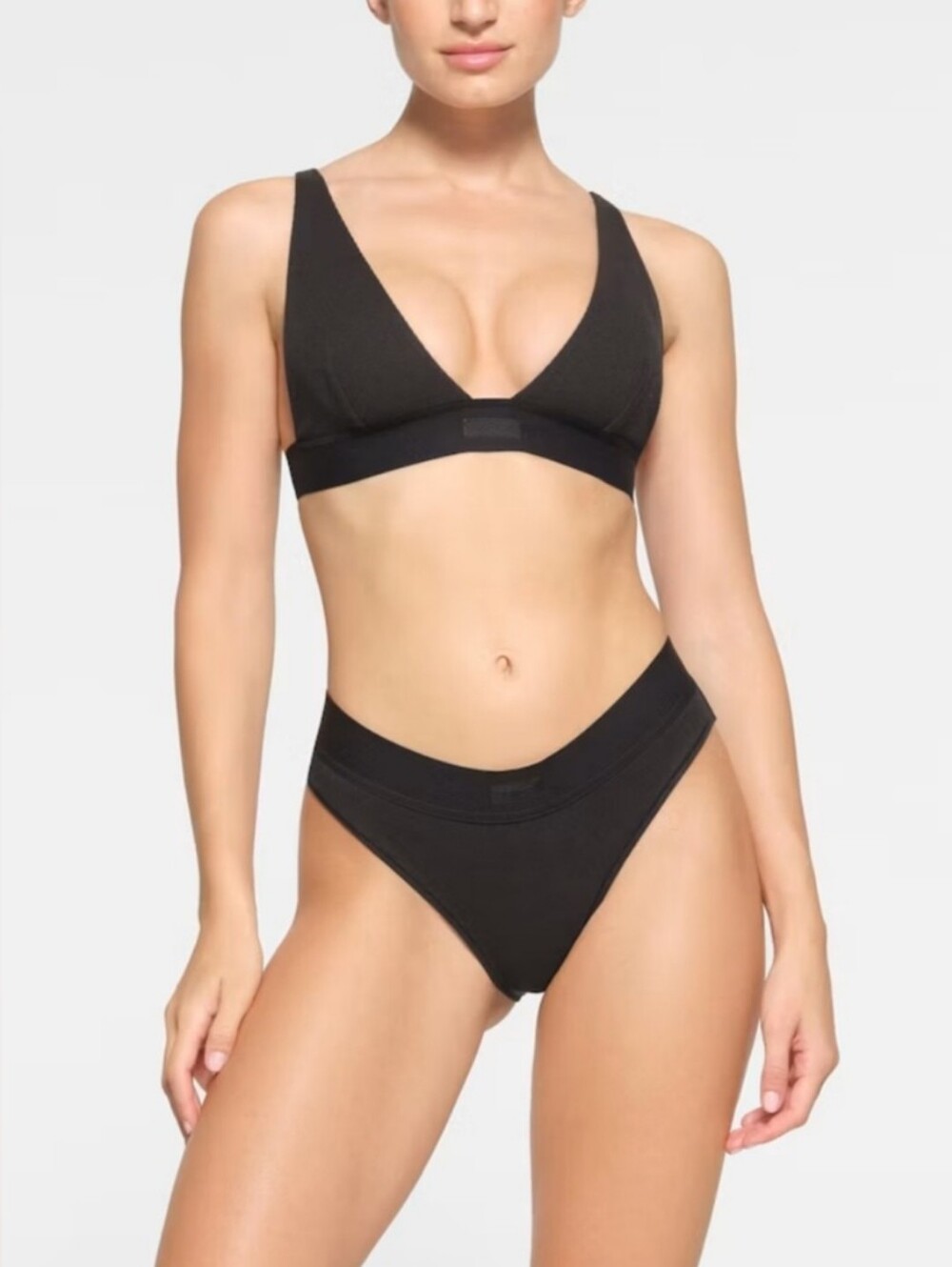 NWT Skims Cotton Rib plunge bralette size M Soot Black
